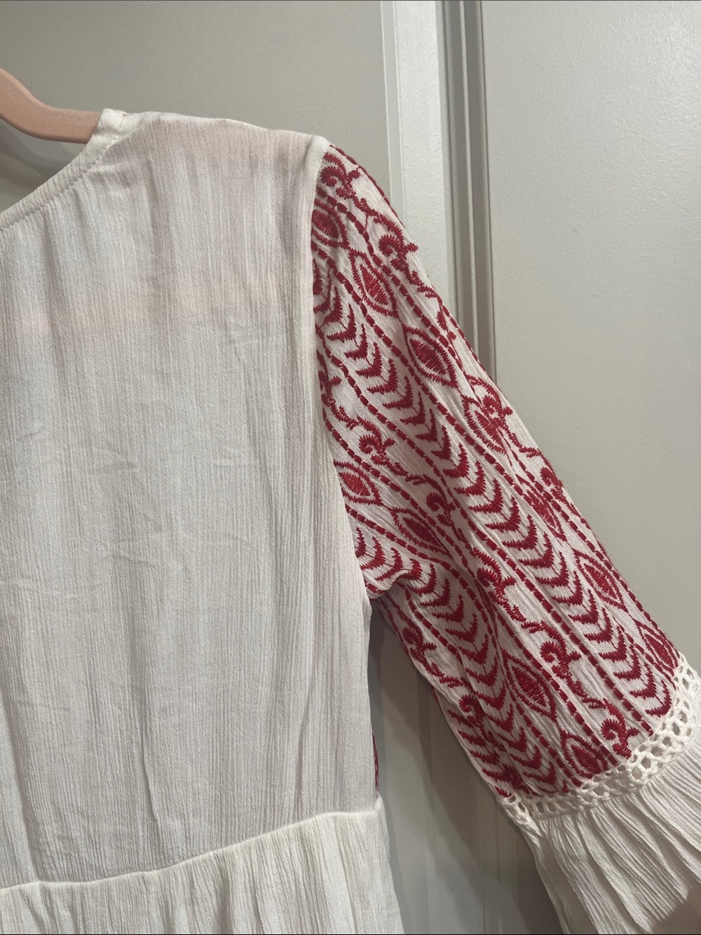 Xhilaration White Peasant Dress with Red Embroidered Yoke - Picture 12 of 13